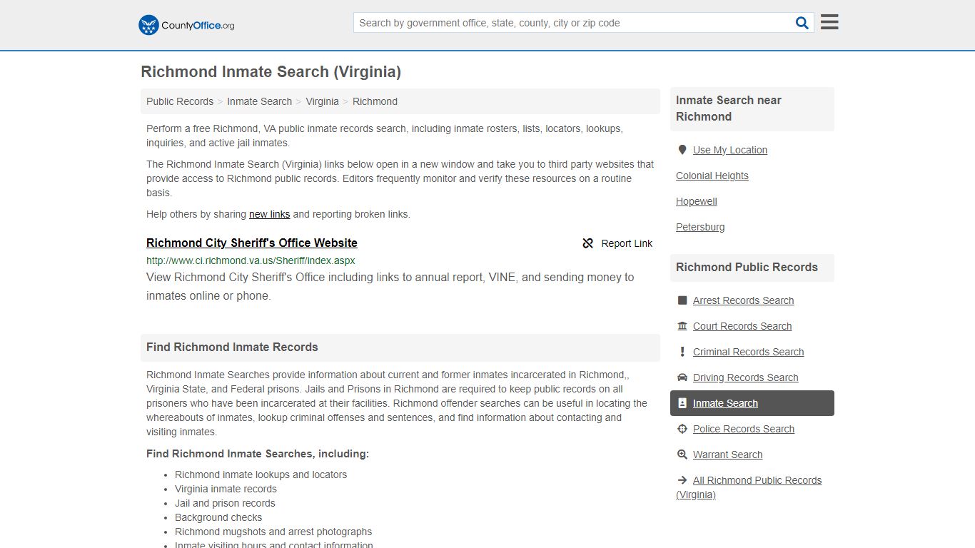 Inmate Search - Richmond, VA (Inmate Rosters & Locators) - County Office